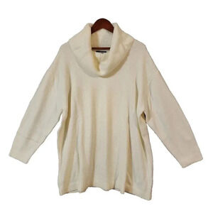Lands' End Women's Ivory Long Sleeve Cowlneck Cotton Sweater Top Size 2X 20W-22W